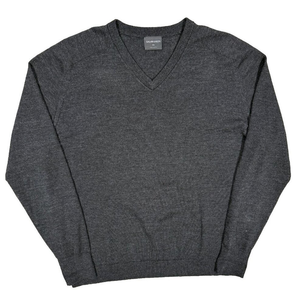 Galvin Green 100% Merino Wool V-Neck Knit Sweater Grey Pullover XXL